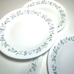 Corelle Set of 4 Accent Plates Hearts Vintage Country Cottage Light Blue Green